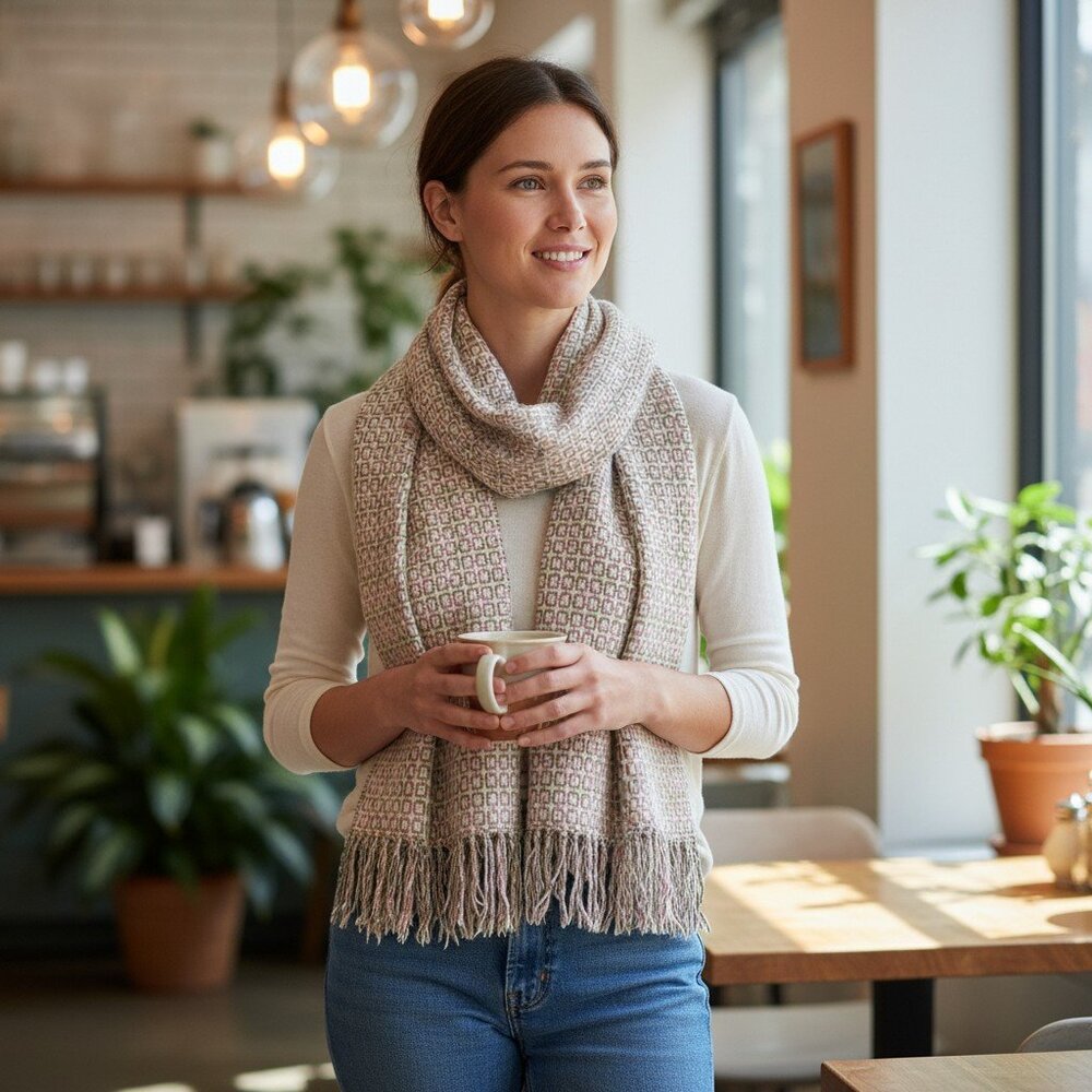 KENNEDY OF SCOTLAND 100% Cashmere EUC Geometric Fringe Scarf